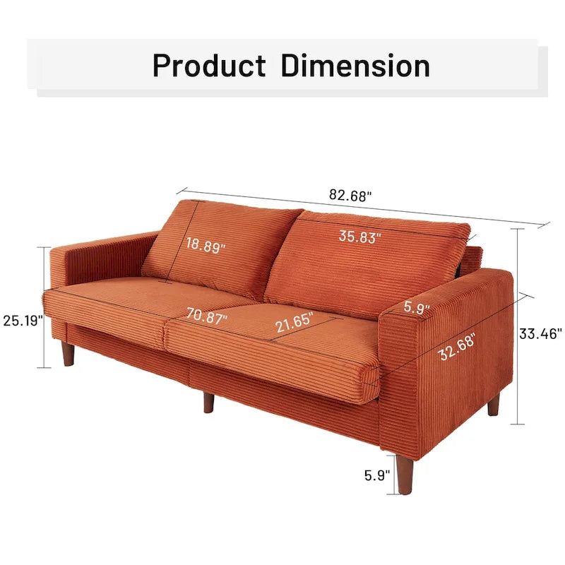 82.68 in. Mid-Century Modern Rectangle 2-Seater Loveseat with Square Arm