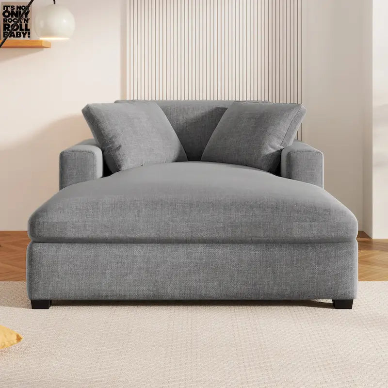 Gray Modern 53.5 Chaise Lounge Chair with Solid Wood Legs and Pillows for Living Room