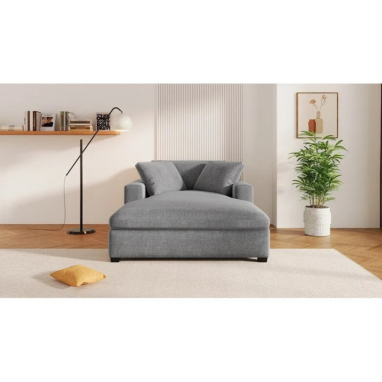 Gray Modern 53.5 Chaise Lounge Chair with Solid Wood Legs and Pillows for Living Room