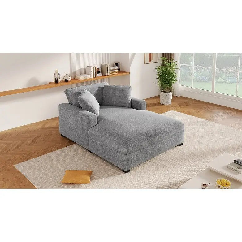 Gray Modern 53.5 Chaise Lounge Chair with Solid Wood Legs and Pillows for Living Room