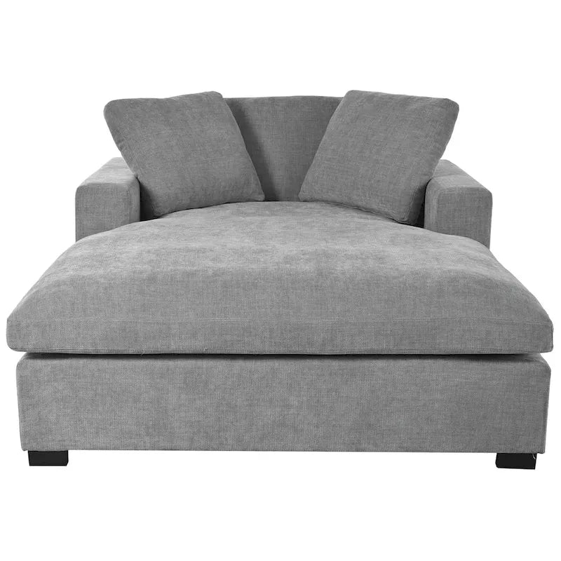 Gray Modern 53.5 Chaise Lounge Chair with Solid Wood Legs and Pillows for Living Room