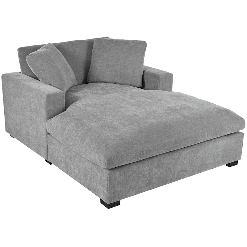 Gray Modern 53.5 Chaise Lounge Chair with Solid Wood Legs and Pillows for Living Room