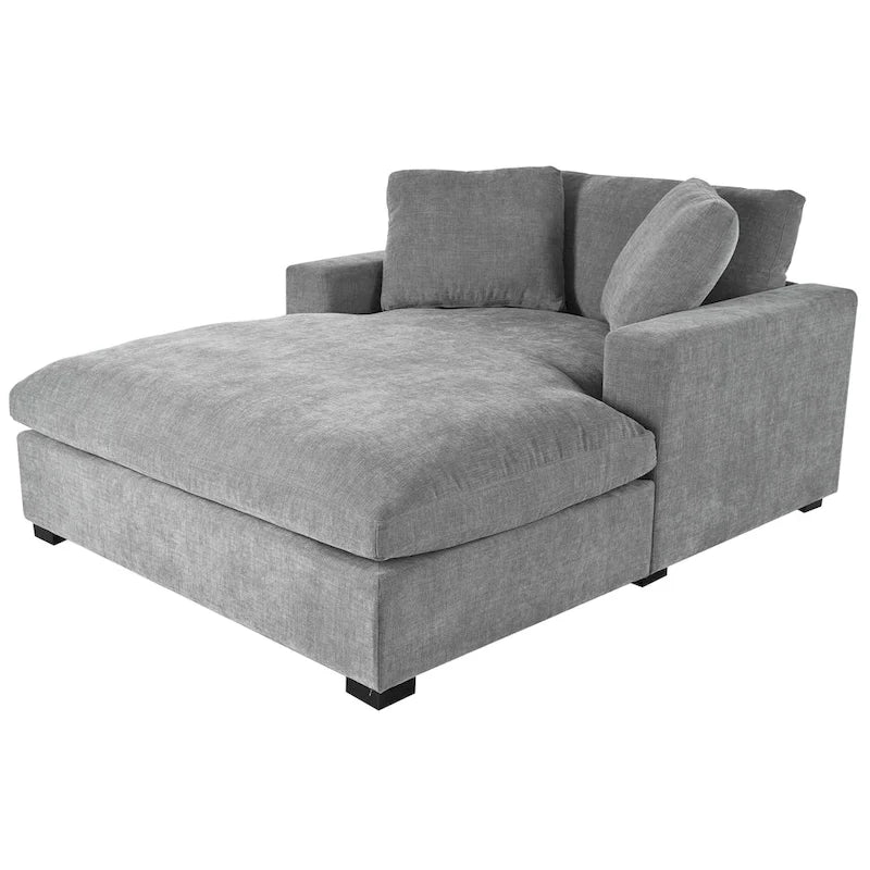Gray Modern 53.5 Chaise Lounge Chair with Solid Wood Legs and Pillows for Living Room