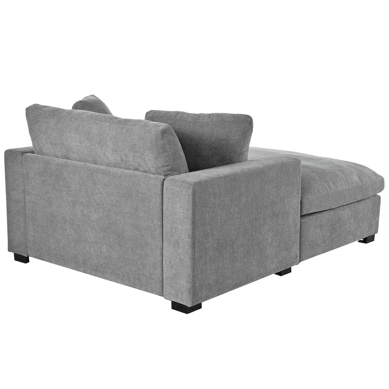 Gray Modern 53.5 Chaise Lounge Chair with Solid Wood Legs and Pillows for Living Room