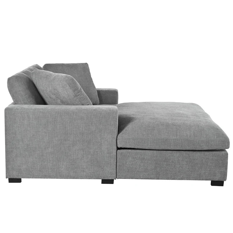 Gray Modern 53.5 Chaise Lounge Chair with Solid Wood Legs and Pillows for Living Room