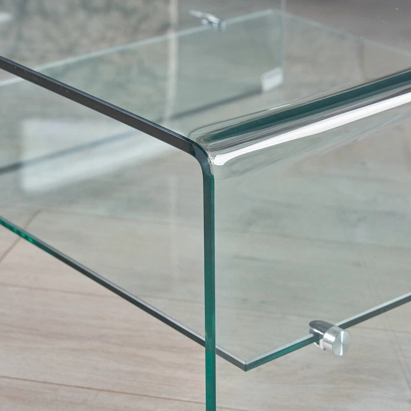 Square Tempered Glass Coffee Table with Storage Shelf