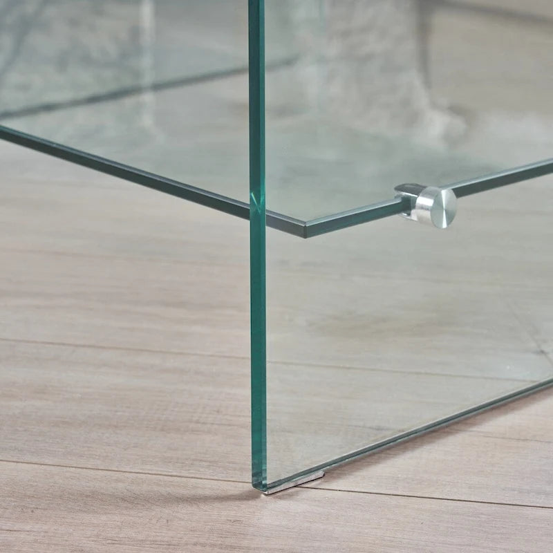 Square Tempered Glass Coffee Table with Storage Shelf