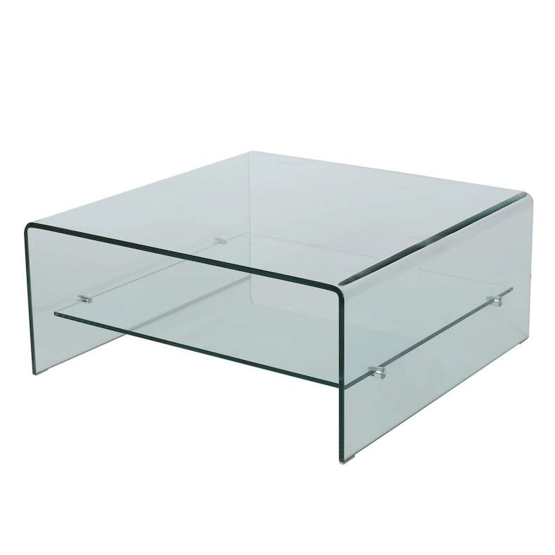 Square Tempered Glass Coffee Table with Storage Shelf