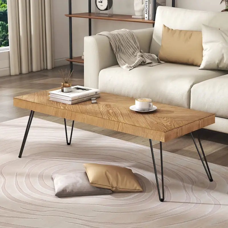 Modern Coffee Table with Metal Legs - 19.60 x 43.30 x 17.80