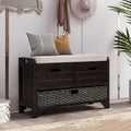 Rustic Storage Bench with Removable Basket, 2 Drawers & Cushion Top