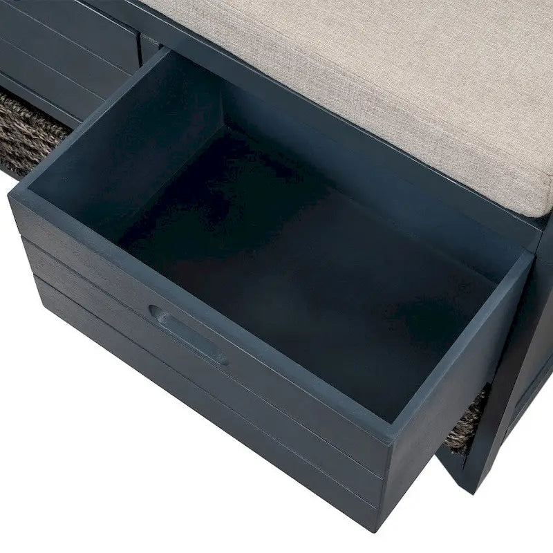 Rustic Storage Bench with Removable Basket, 2 Drawers & Cushion Top