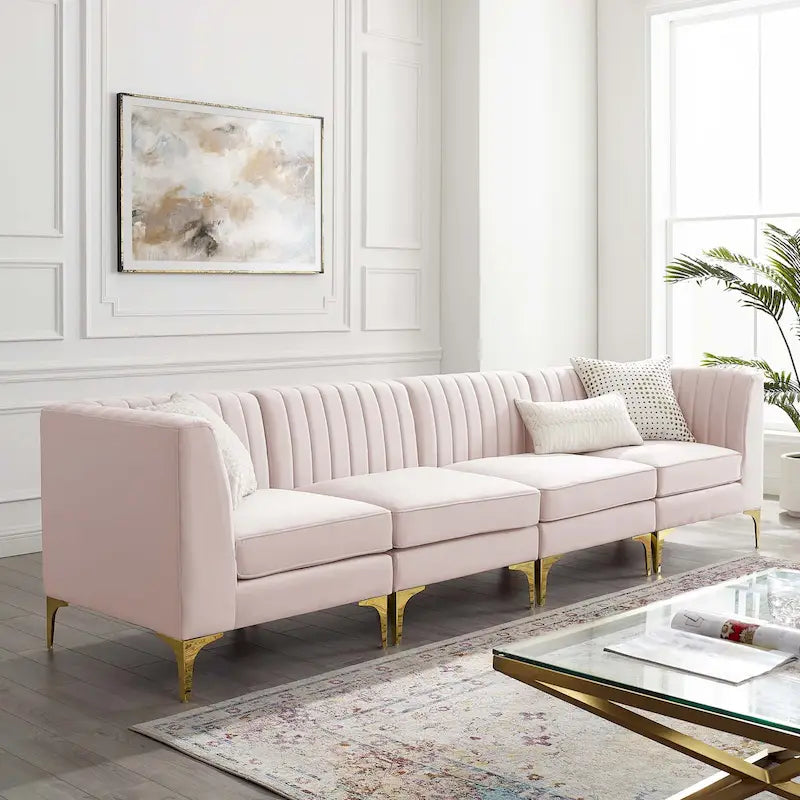 Channel Tufted Performance Velvet 4-Seater Sofa