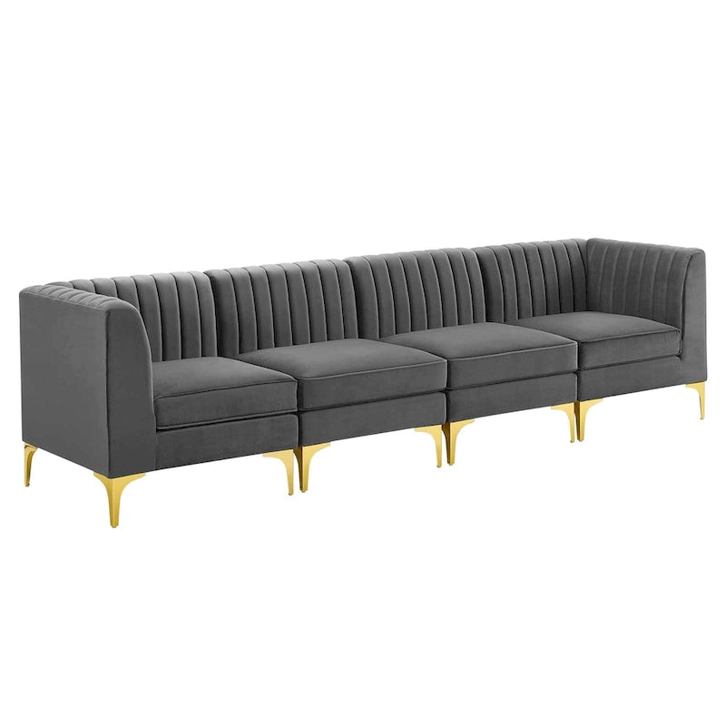 Channel Tufted Performance Velvet 4-Seater Sofa