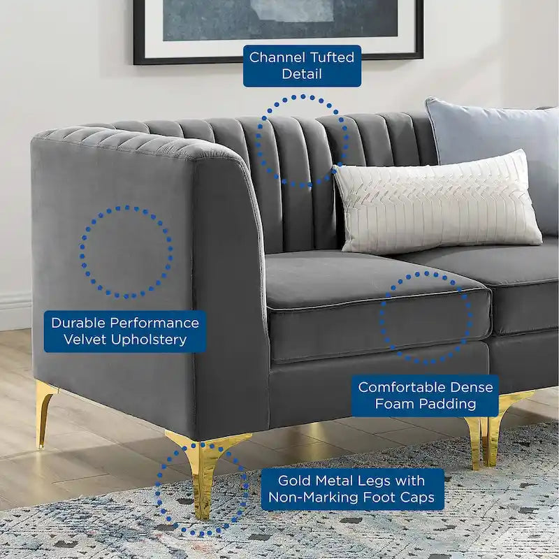 Channel Tufted Performance Velvet 4-Seater Sofa
