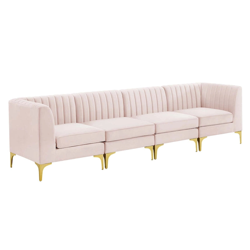 Channel Tufted Performance Velvet 4-Seater Sofa