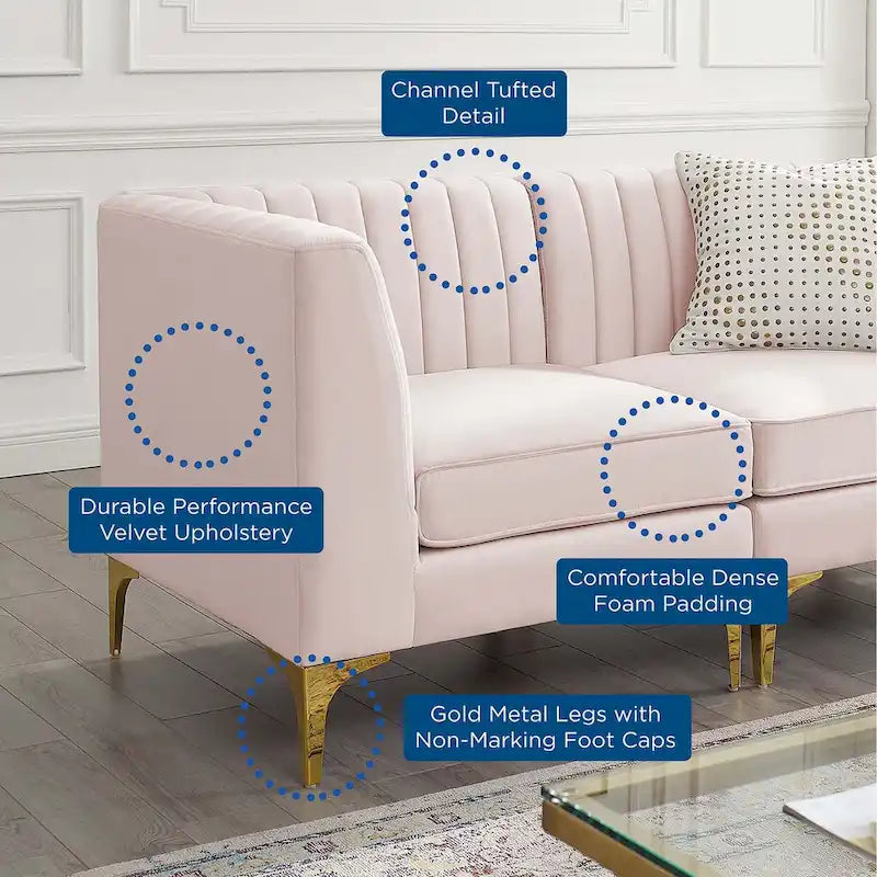 Channel Tufted Performance Velvet 4-Seater Sofa