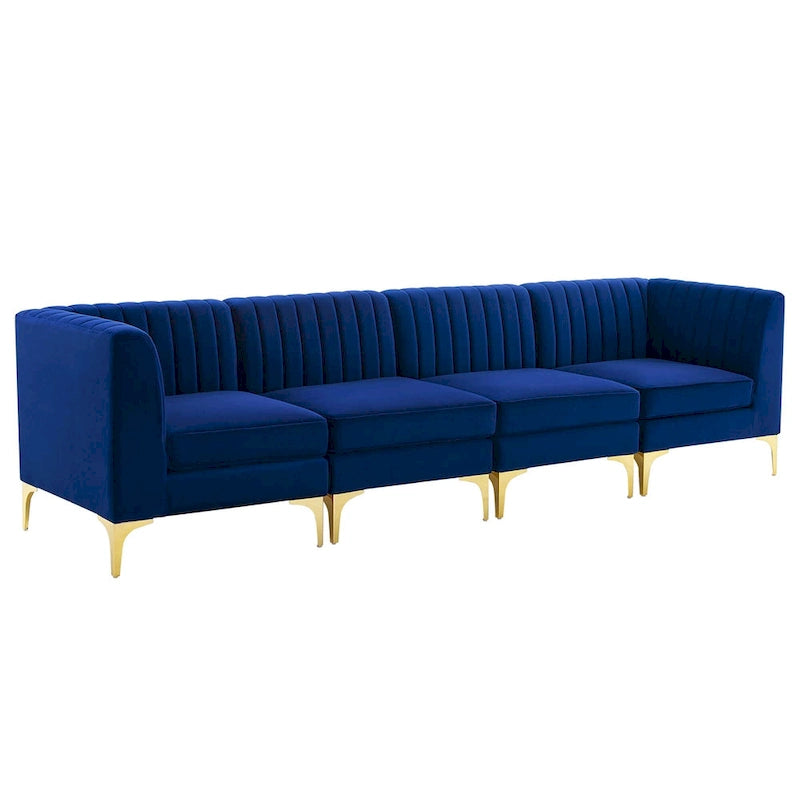 Channel Tufted Performance Velvet 4-Seater Sofa