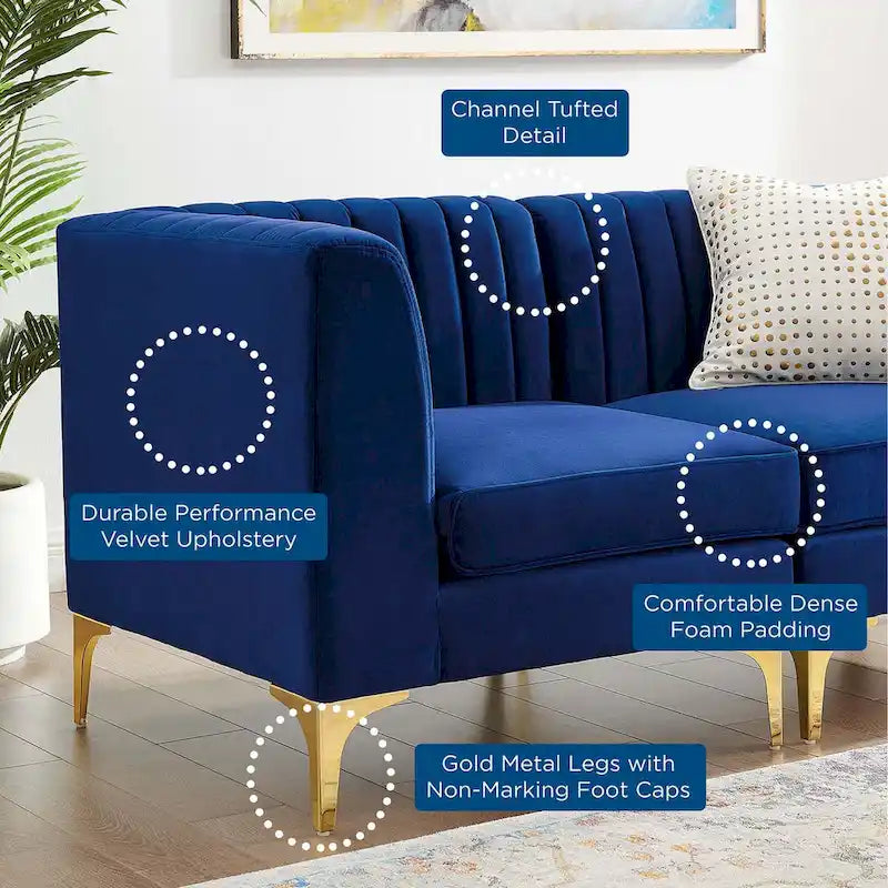 Channel Tufted Performance Velvet 4-Seater Sofa