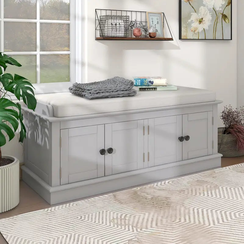 Storage Bench with 4 Doors and Adjustable Shelves