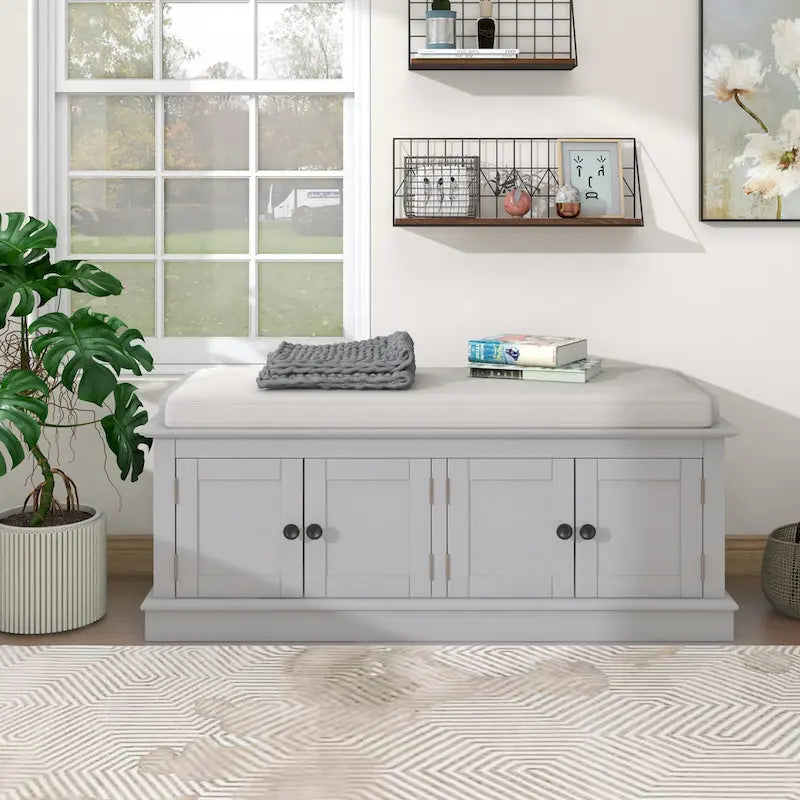 Storage Bench with 4 Doors and Adjustable Shelves