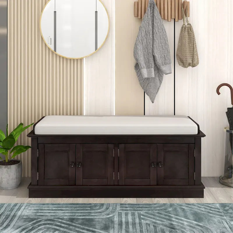 Storage Bench with 4 Doors and Adjustable Shelves