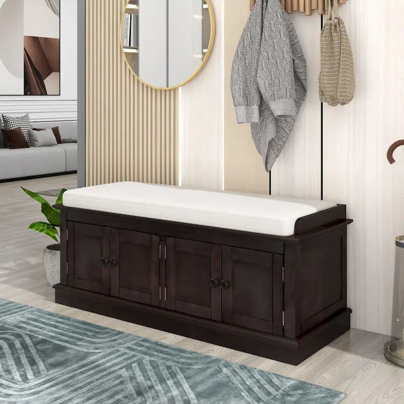 Storage Bench with 4 Doors and Adjustable Shelves