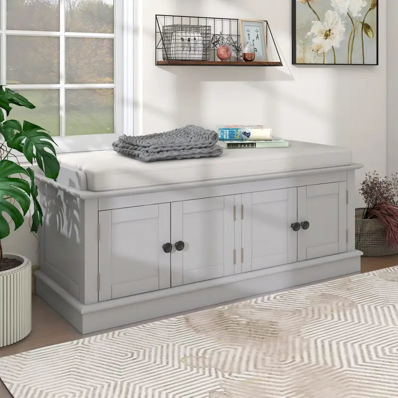 Storage Bench with 4 Doors and Adjustable Shelves