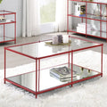 Contemporary 42" Glass Coffee Table with Mirror Accents and Display Shelf