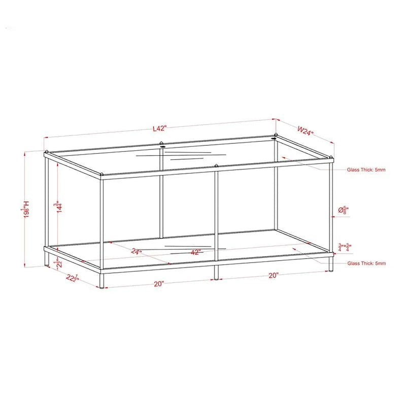 Contemporary 42" Glass Coffee Table with Mirror Accents and Display Shelf