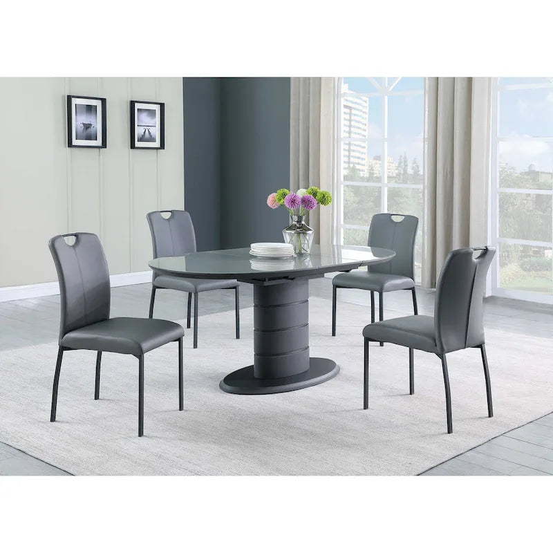 Contemporary Extendable Dining Table with Art Deco Stripe Base