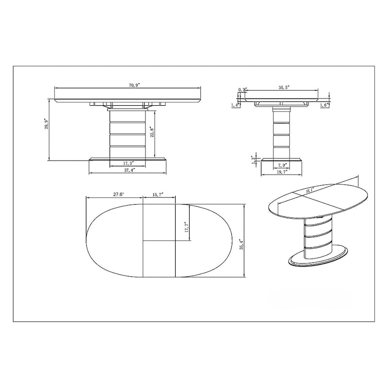 Contemporary Extendable Dining Table with Art Deco Stripe Base