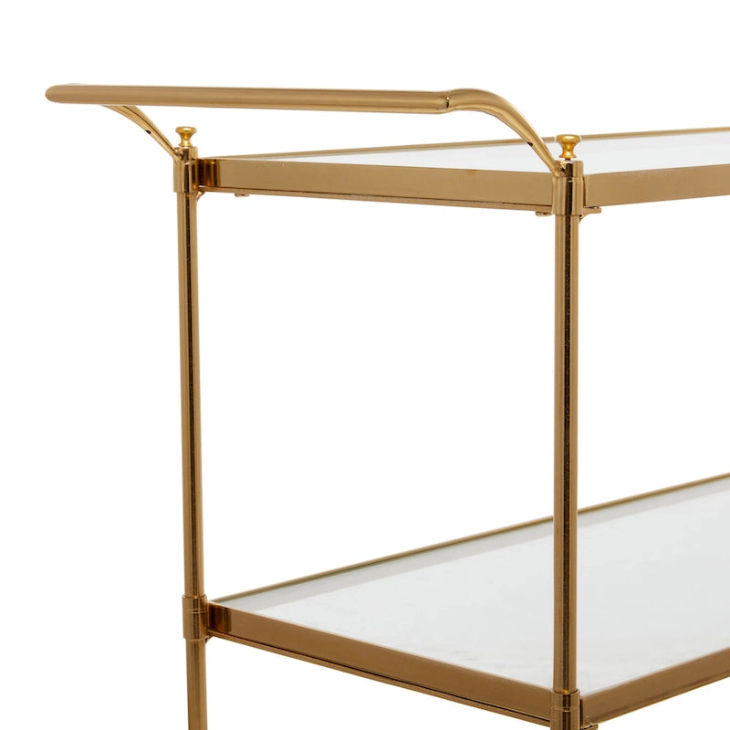 Metal Rolling Bar Cart with 3 Glass Shelves and Lockable Wheels - Brass