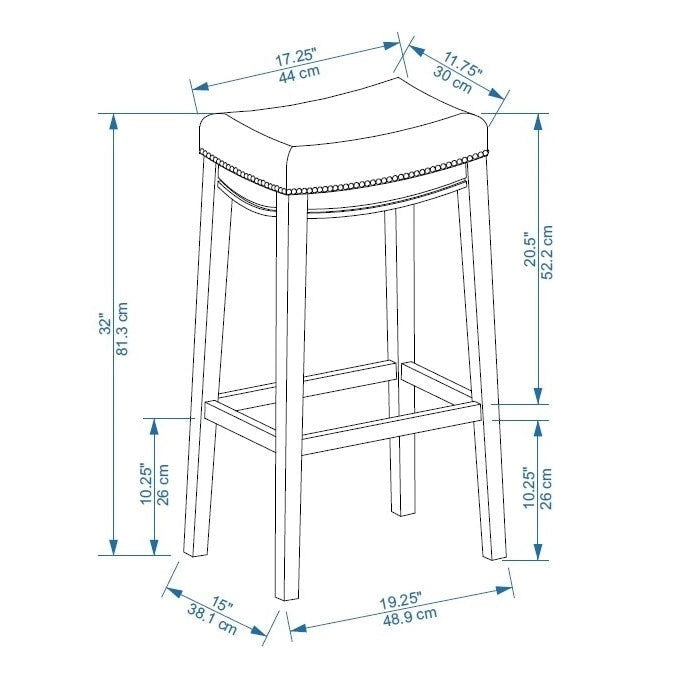 Rustic Striped Cream Bar Stool with Nailhead Trim