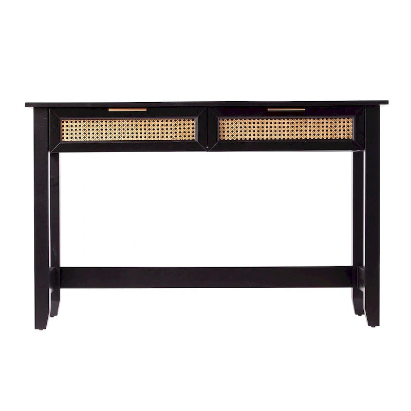 Mid-Century Modern Storage Console Table with Rattan Drawers