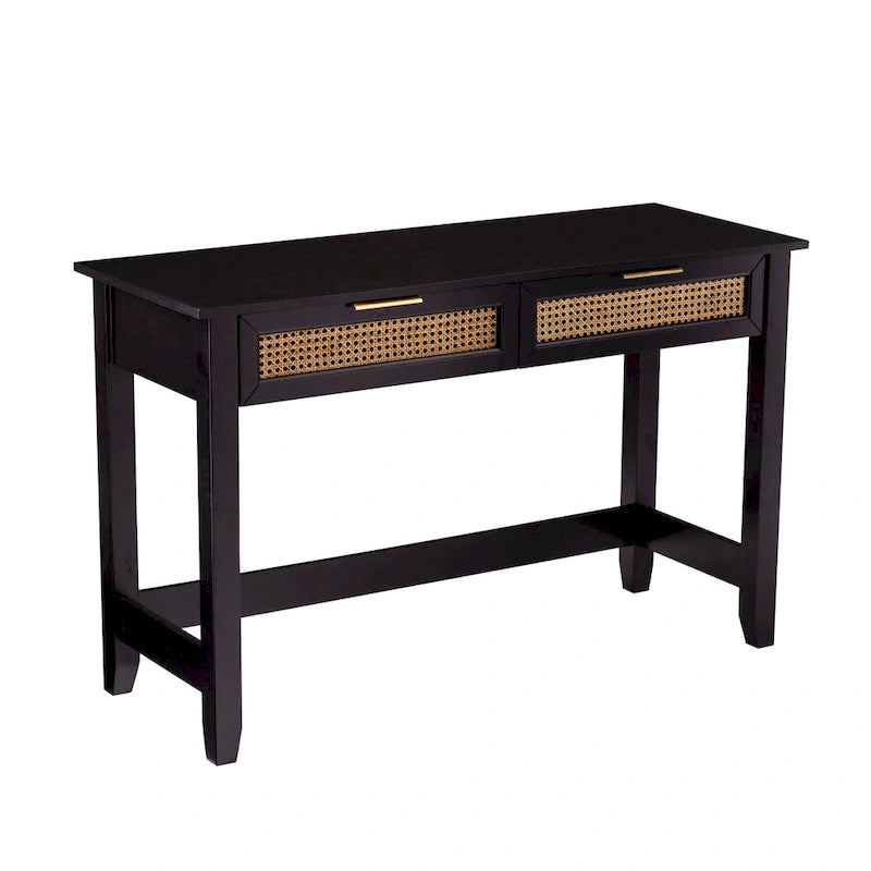 Mid-Century Modern Storage Console Table with Rattan Drawers