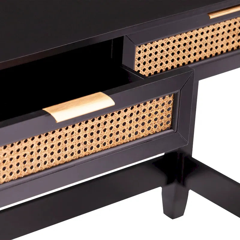 Mid-Century Modern Storage Console Table with Rattan Drawers