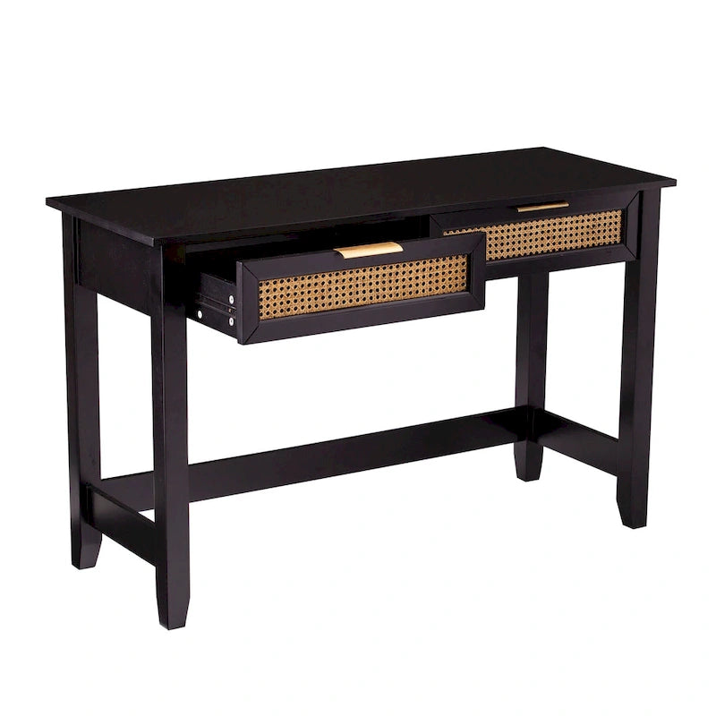 Mid-Century Modern Storage Console Table with Rattan Drawers