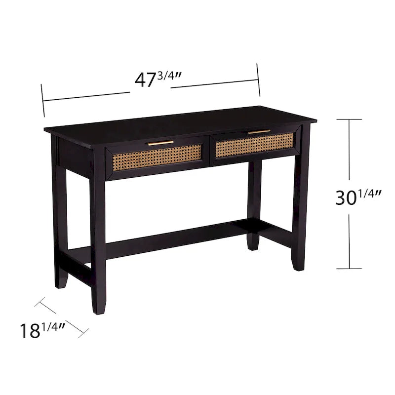 Mid-Century Modern Storage Console Table with Rattan Drawers