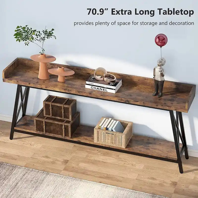 70.9 inch Long and Narrow Console Table Behind Sofa Couch, Rustic Brown Entry Table
