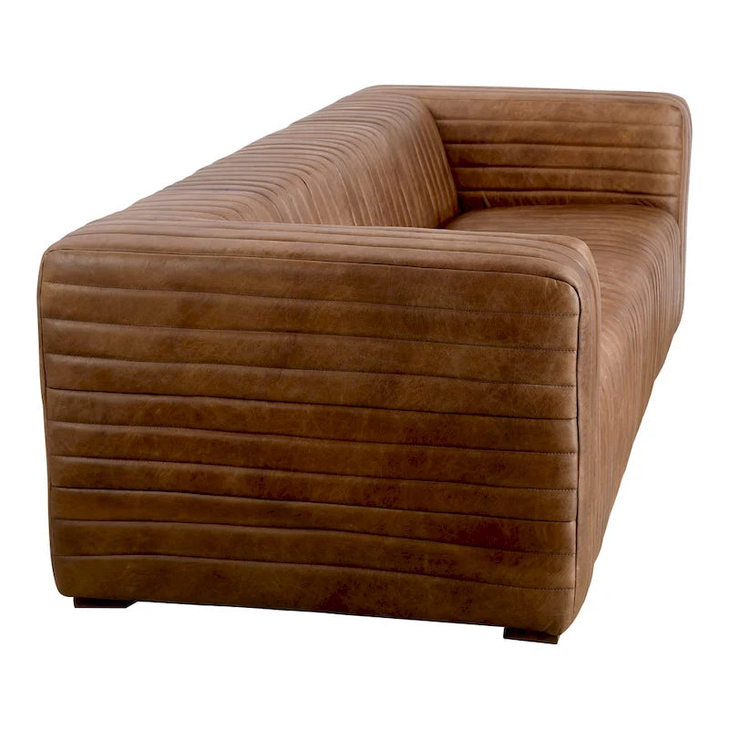 Rustic Channel-Stitched Top-Grain Leather Sofa