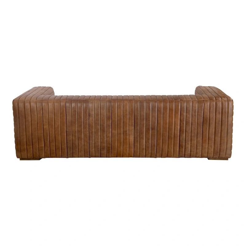 Rustic Channel-Stitched Top-Grain Leather Sofa