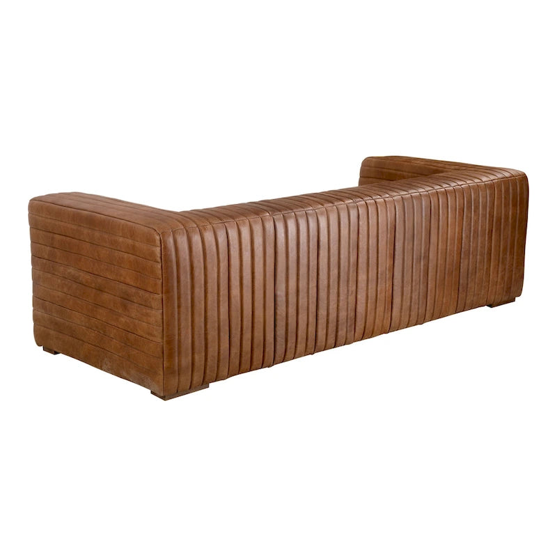 Rustic Channel-Stitched Top-Grain Leather Sofa