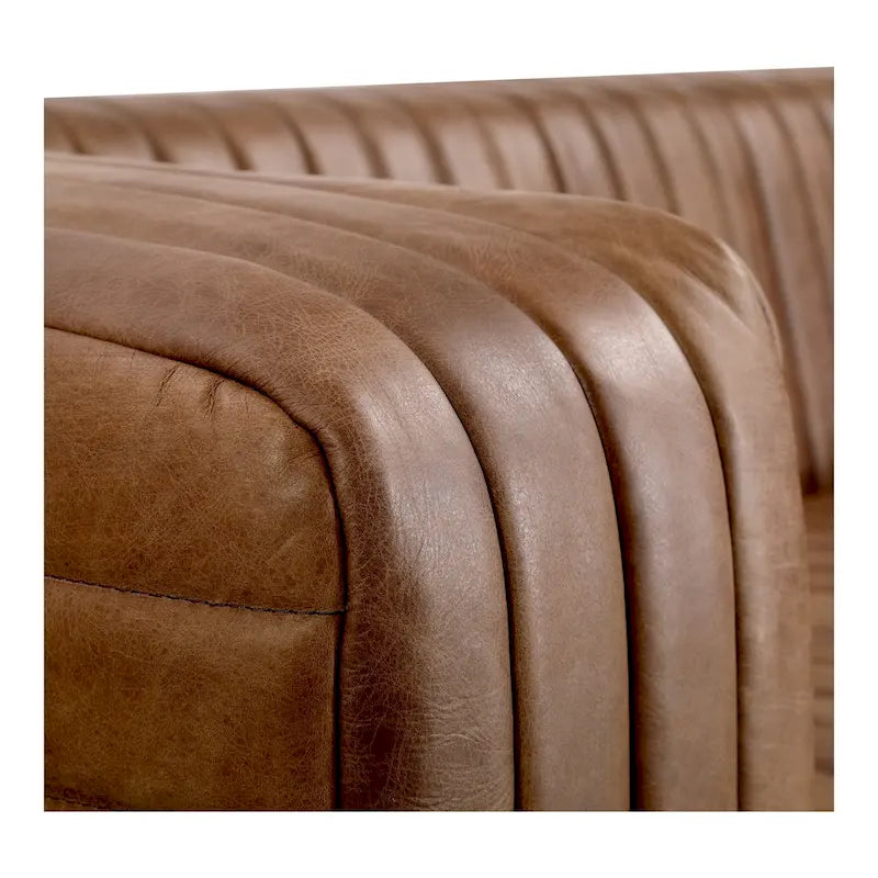 Rustic Channel-Stitched Top-Grain Leather Sofa