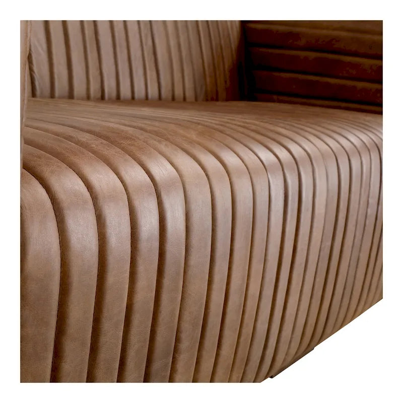 Rustic Channel-Stitched Top-Grain Leather Sofa