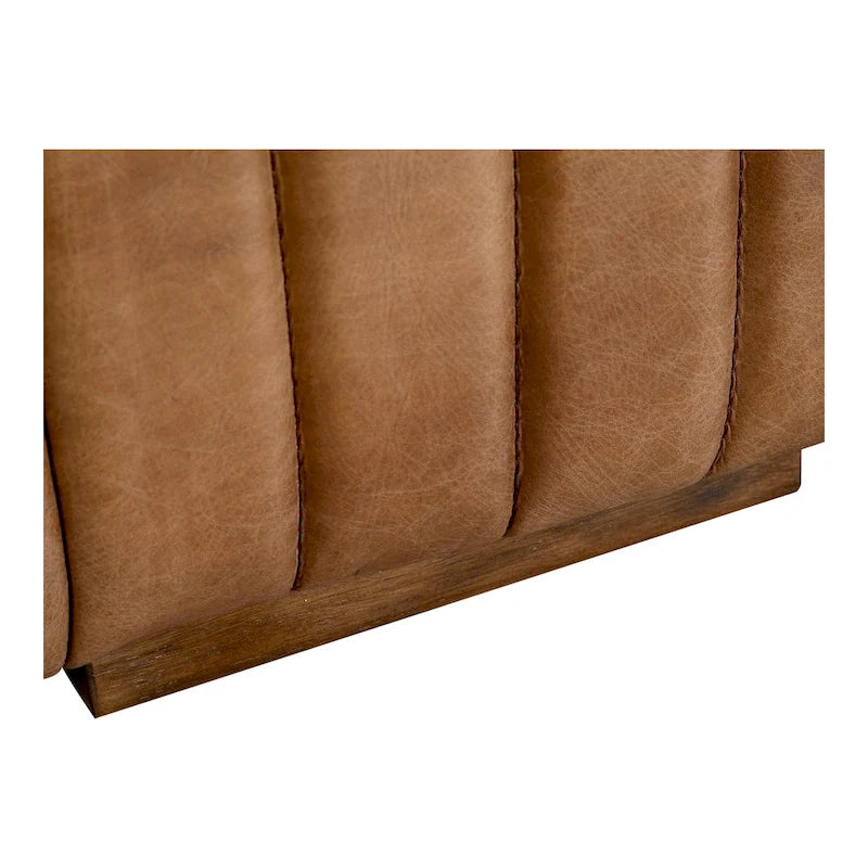 Rustic Channel-Stitched Top-Grain Leather Sofa