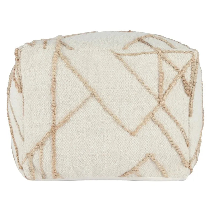 18 Wide Square Ivory Wool & Jute Pouf