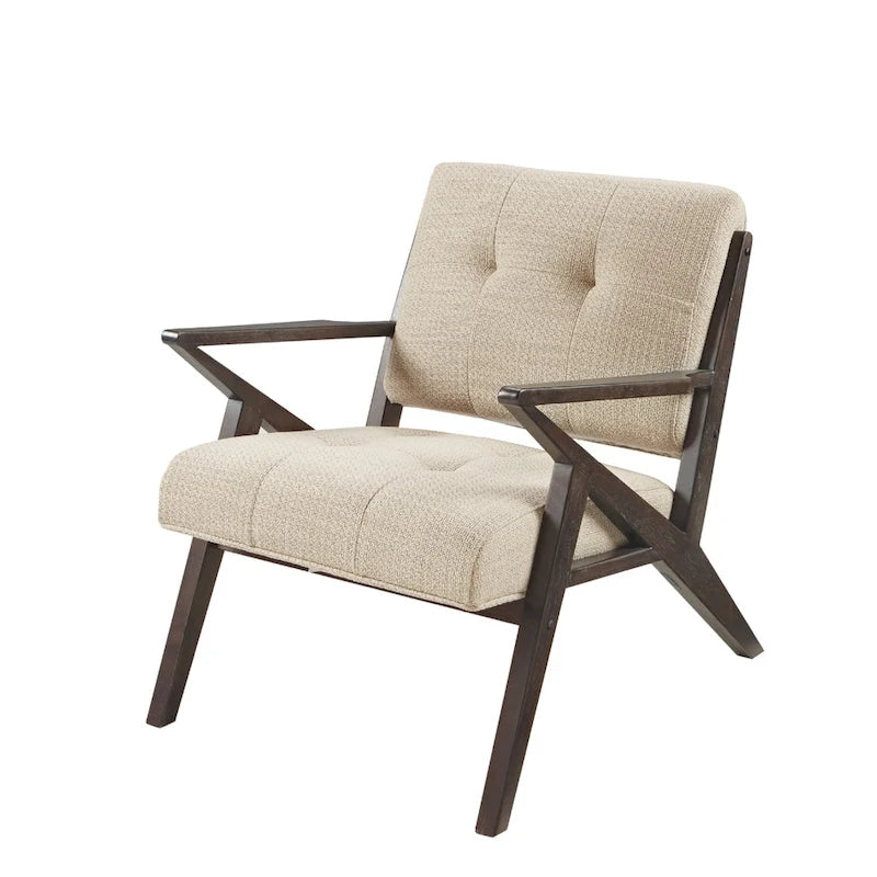 Mid-Century Modern Upholstered Accent Arm Chair with Angled Wood Frame