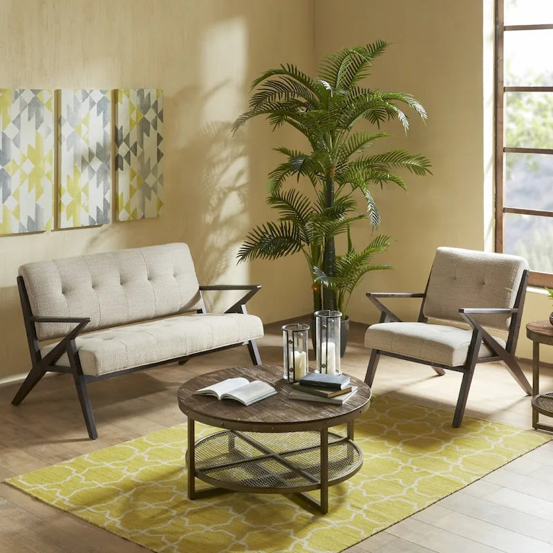 Mid-Century Modern Upholstered Accent Arm Chair with Angled Wood Frame