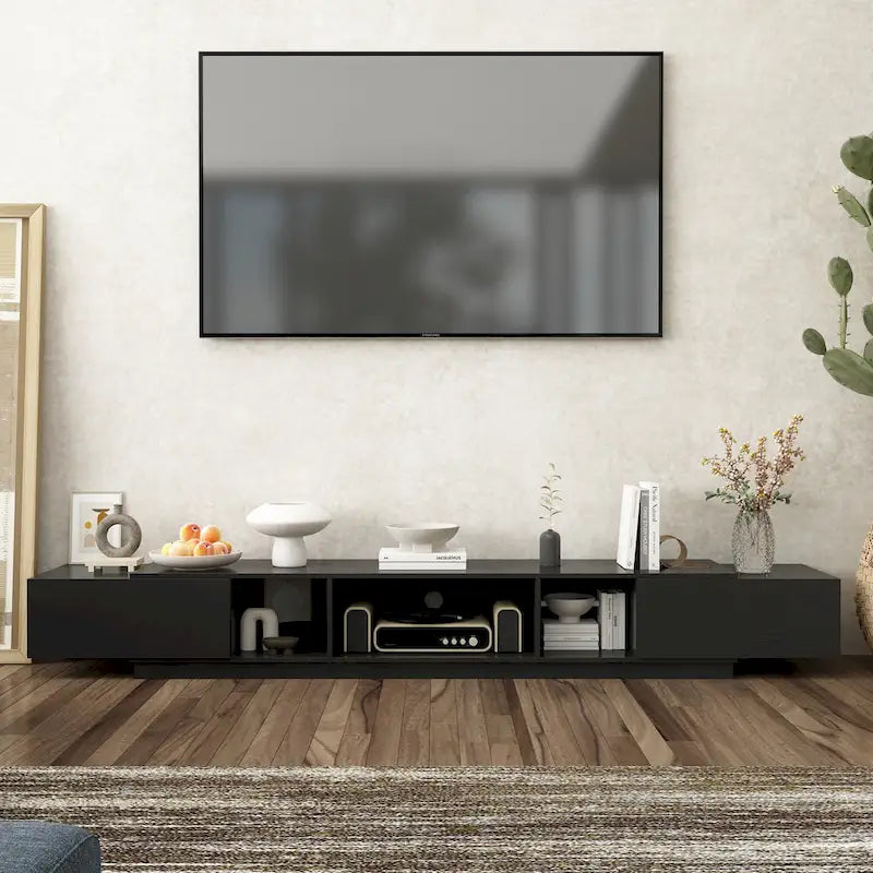 Meuble TV 229 cm avec tiroirs de rangement et gestion des câbles