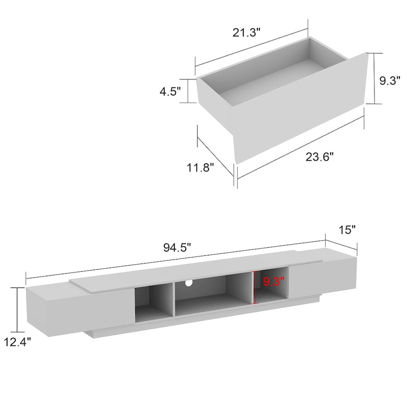 Meuble TV 229 cm avec tiroirs de rangement et gestion des câbles